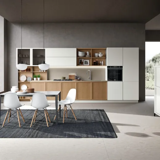 Cucina Classica lineare Newport v08 in Rovere Avena e laccato Bianco Ice di Stosa