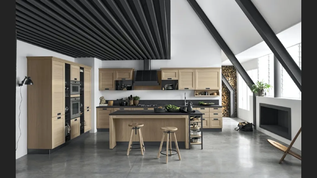 Cucina Classica York v3 Anta Dogata Rovere Nordic, Maniglia ad incasso MTAB di Stosa
