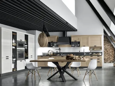 Cucina Classica York v4 Anta Dogata Rovere Nordic, Anta Dogata Rovere Bianco Artic, Maniglia ad incasso MTAB di Stosa