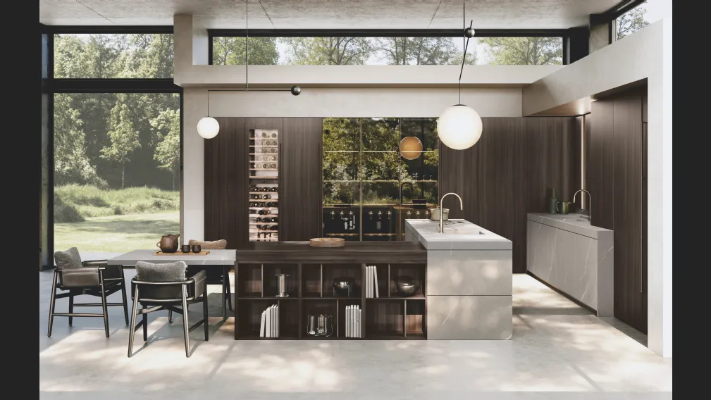 Cucina Design con isola e penisola Bluna Gres di Binova