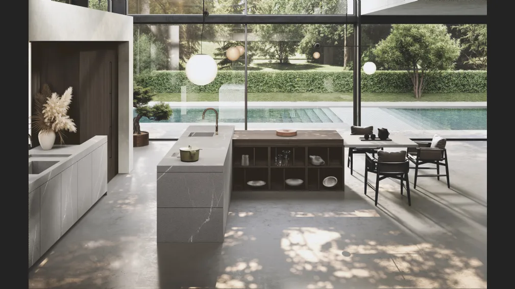 Cucina Design con isola e penisola Bluna Gres di Binova