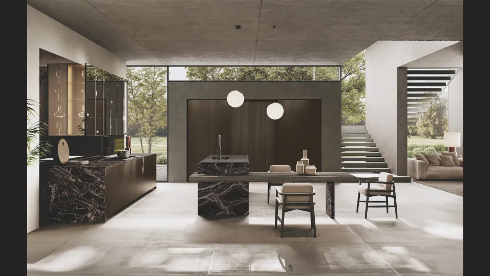 Cucina Design con isola Bluna Tech Alluminio di Binova