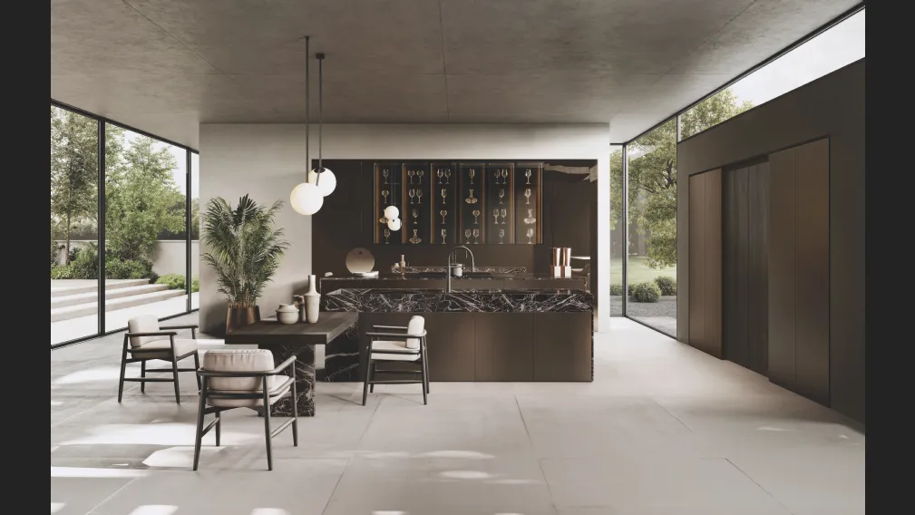 Cucina Design in MDF con isola Bluna Tech Alluminio di Binova