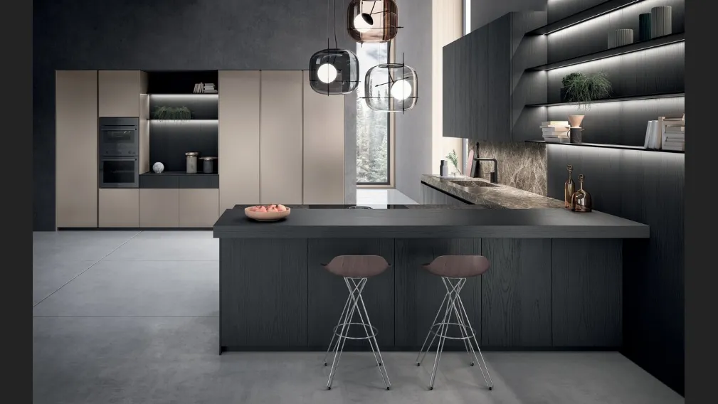 Cucina Design con penisola Bluna Tech di Binova