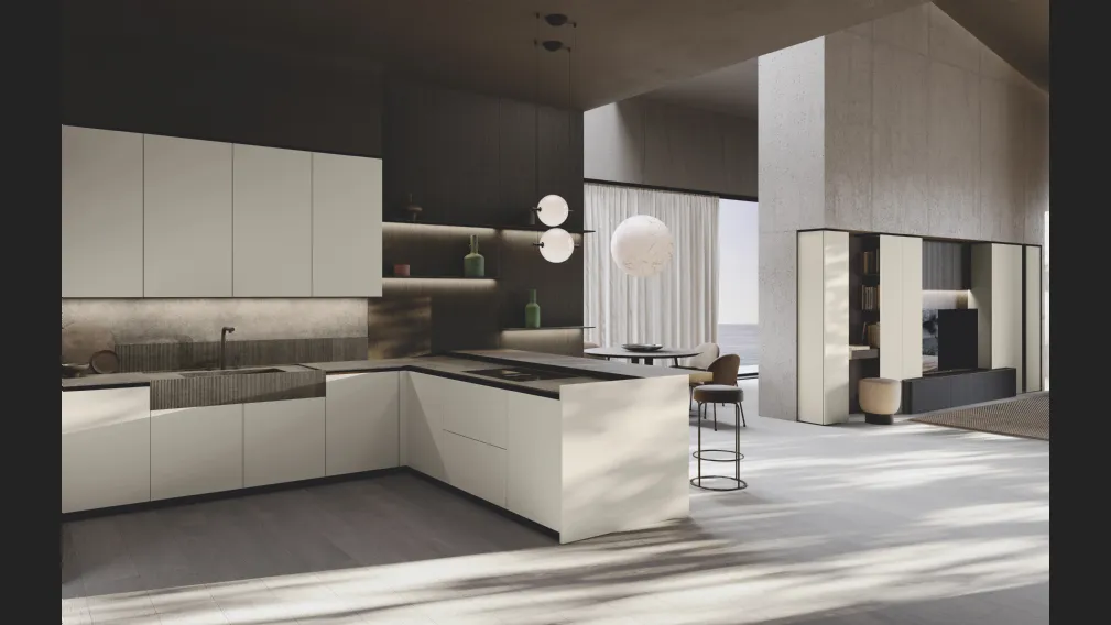 Cucina Design con penisola Bluna Tech Opaco di Binova