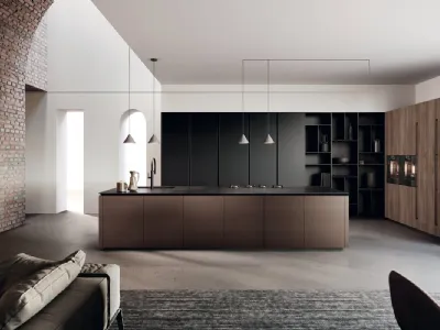 Cucina Design in laccato finitura alluminio e top in gres con isola Lab di Binova