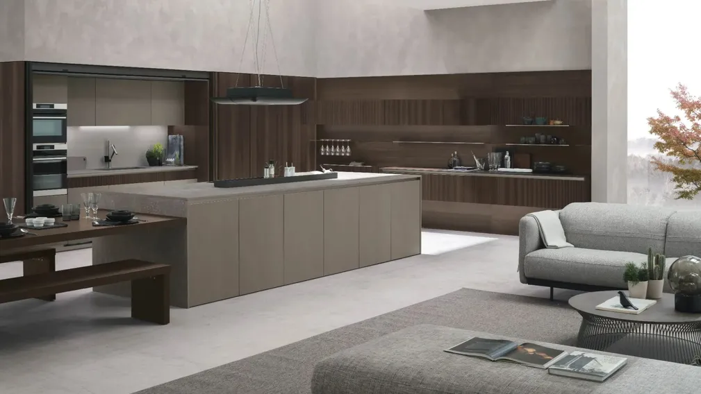 Cucina Moderna Natural 01 in Rovere e Neolith® Cement Satin di Stosa